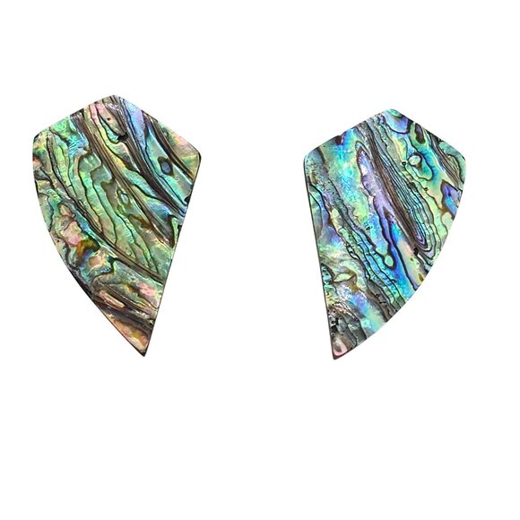 VTG Earrings Irridescent Shiny MOP Abalone Shell Pushback Pierced Retro Glam - Picture 2 of 10
